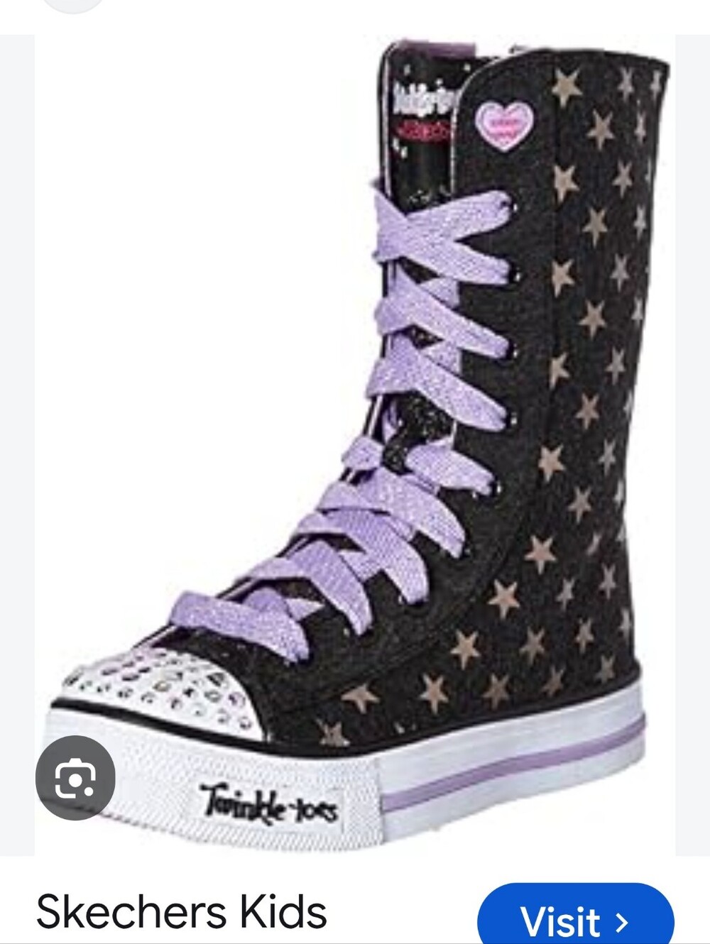 Skechers Twinkle Toes high-top sneakers featuring a fun star pattern
